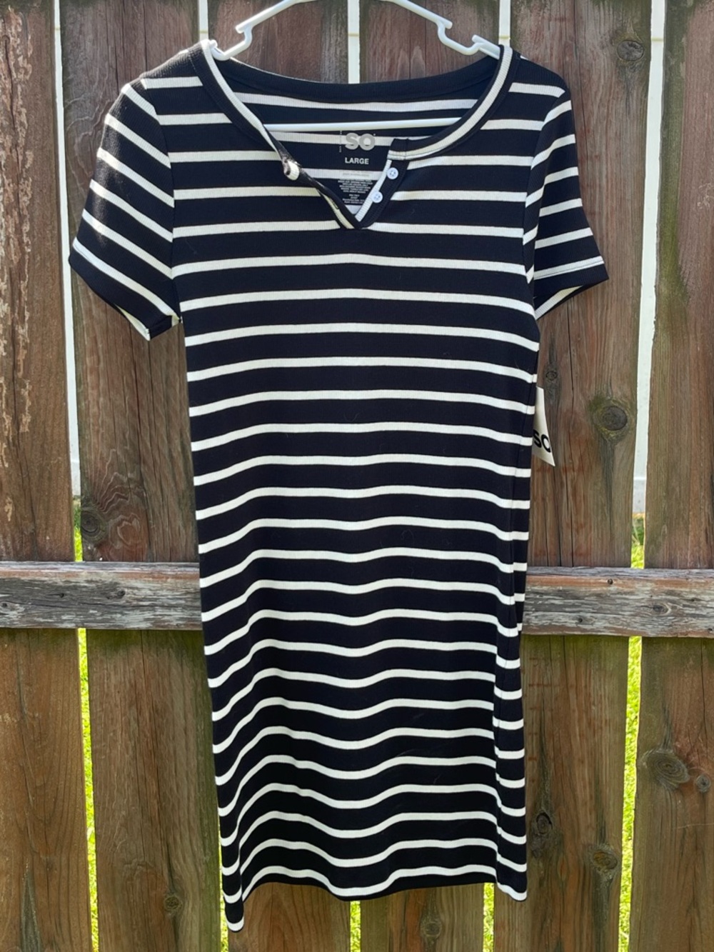 SO Black and White Striped Short Sleeve Mini Dress